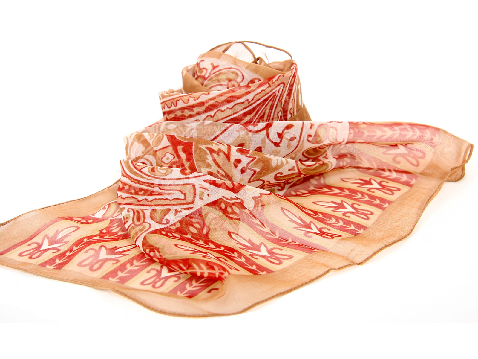 Mocha with Red Print Scarf
