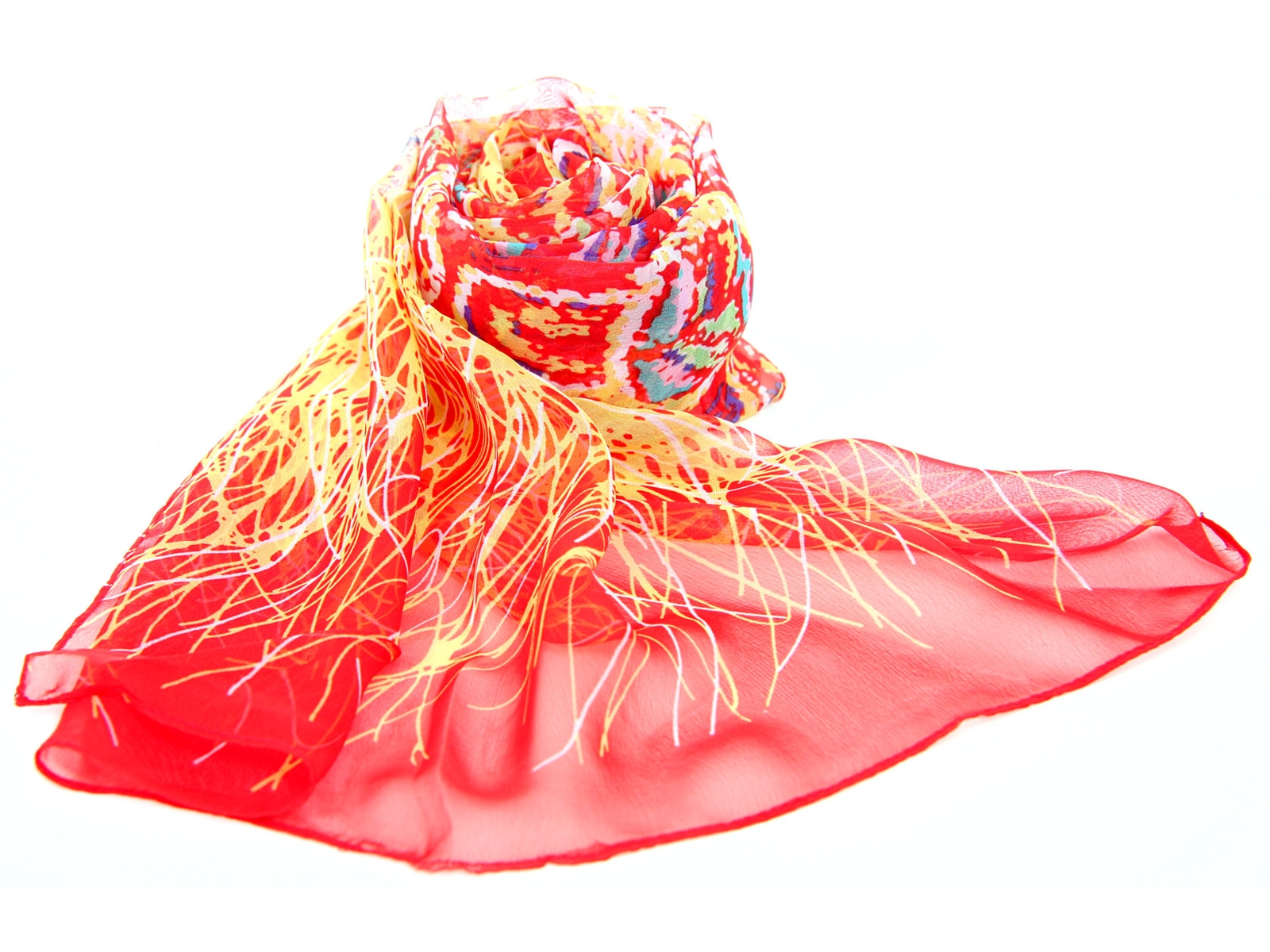 Red with Gold Print Silk Scarf