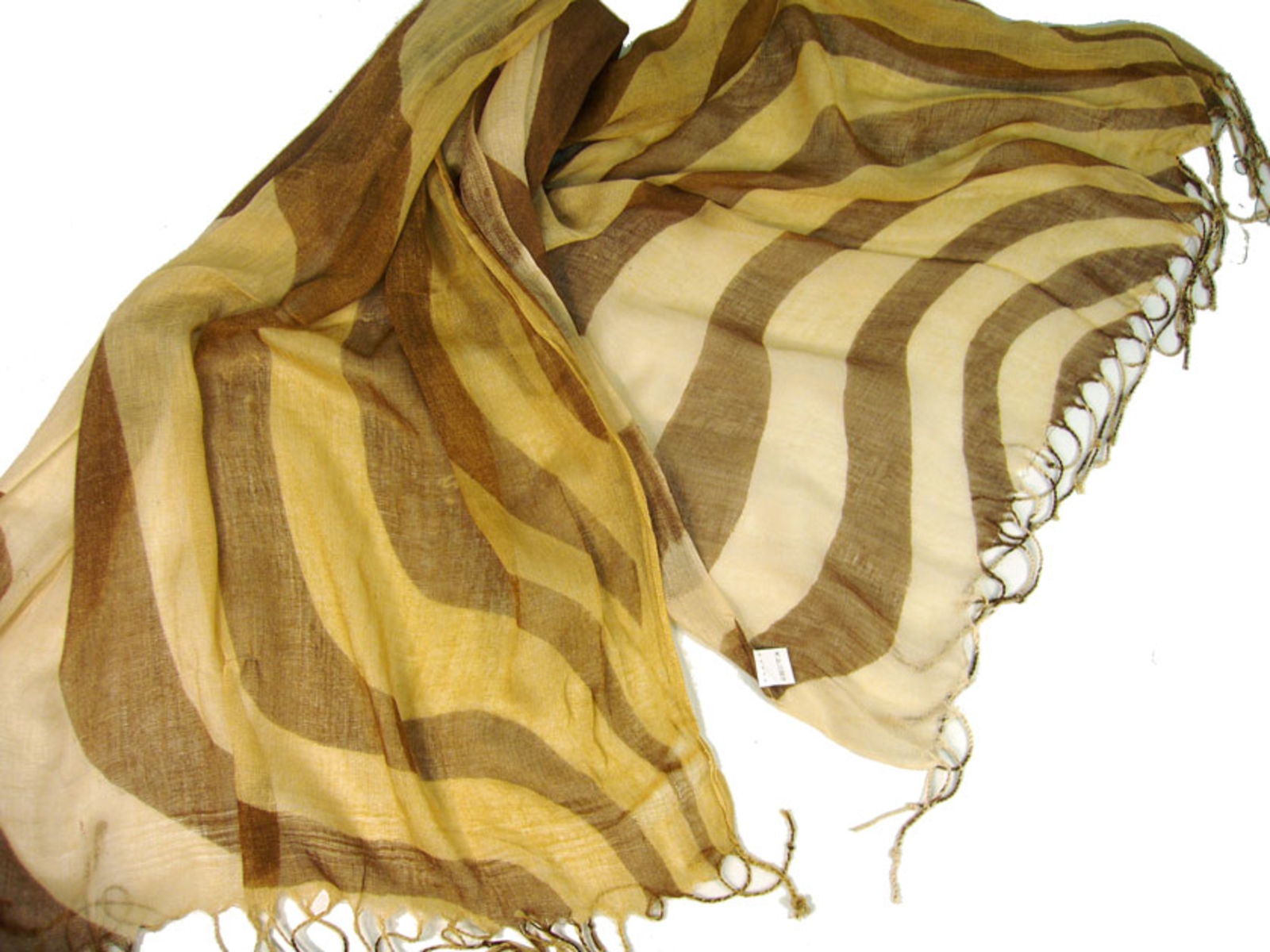 Wavy Print Shaded Polyester Scarf in Gold & Brown