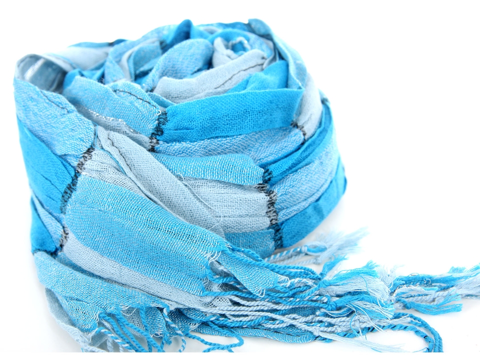 Checkered Turquoise Polyester Scarf