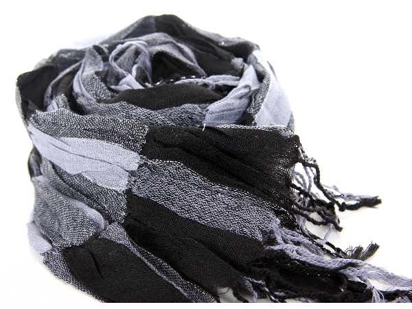 Crinkled Black & Grey Polyester Scarf