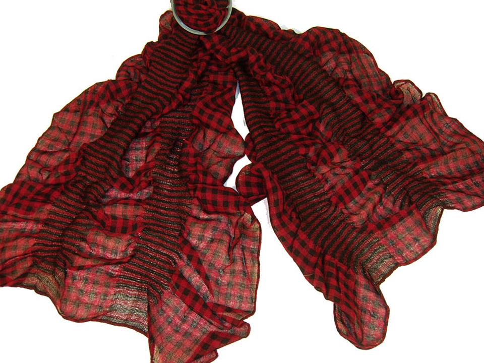 Ruffled Checkered Print Scarf