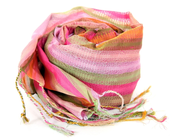 Striped & Stitched Polyester Scarf