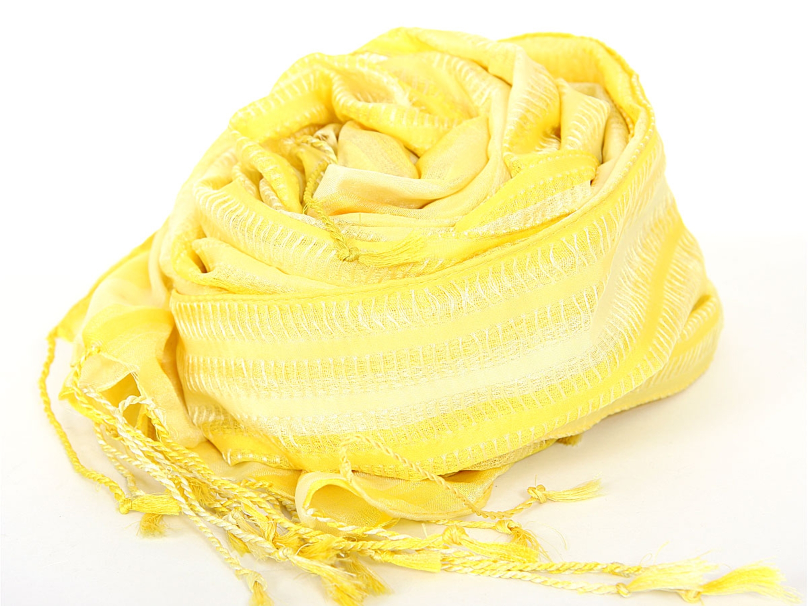 Striped & Stitched Yellow Polyester Scarf