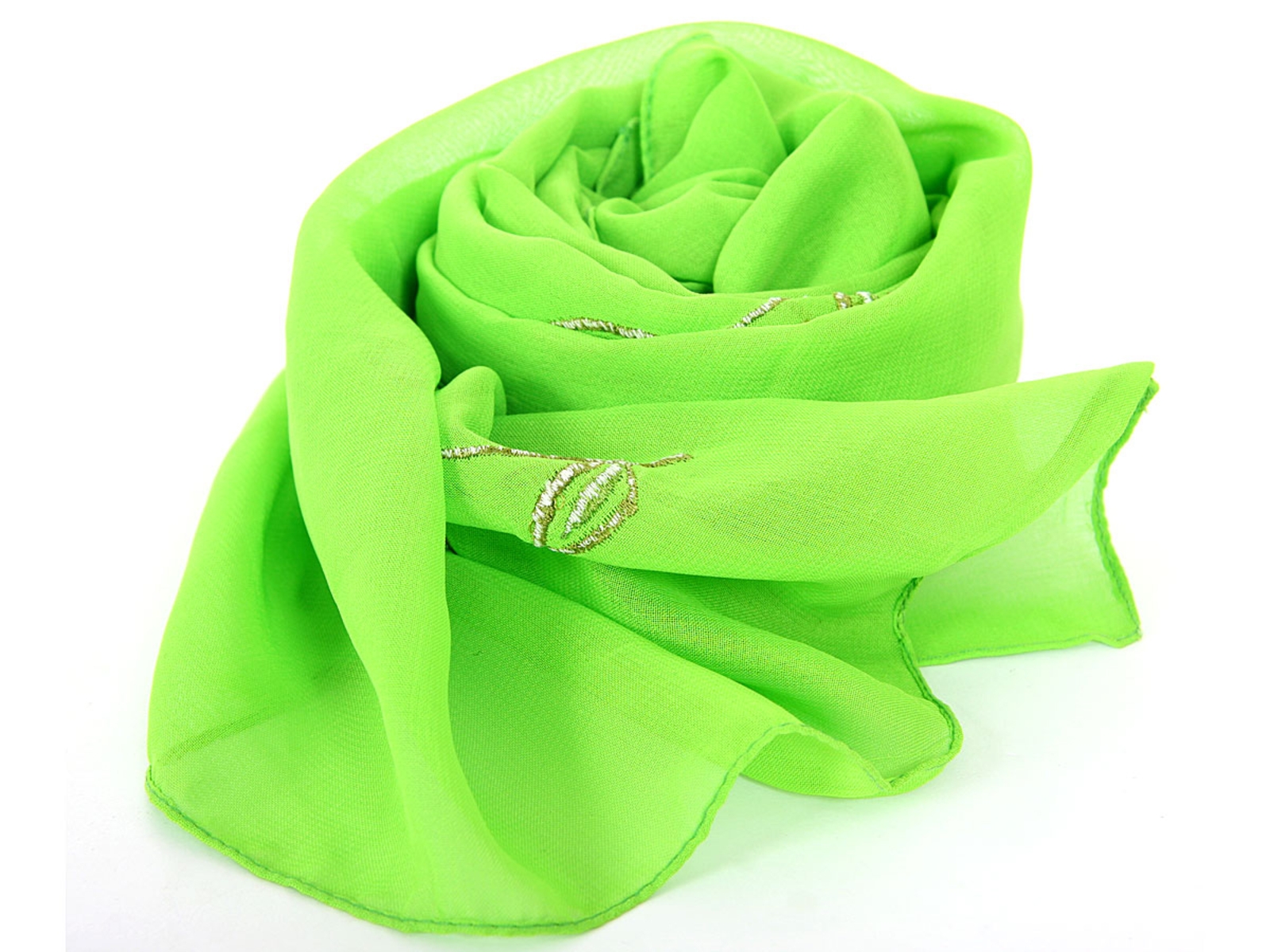 Apple Green Emroidered Polyester Scarf