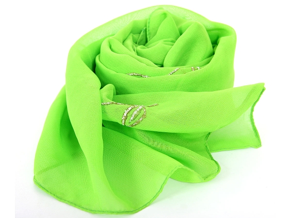 Apple Green Emroidered Polyester Scarf