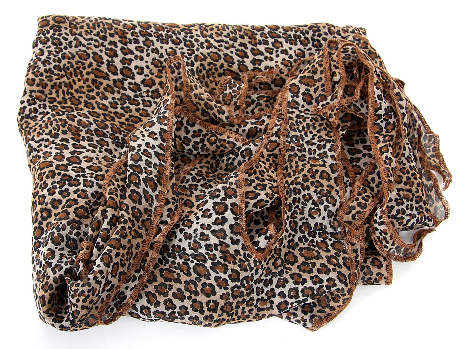 Leopard Print Fringed Polyester Scarf
