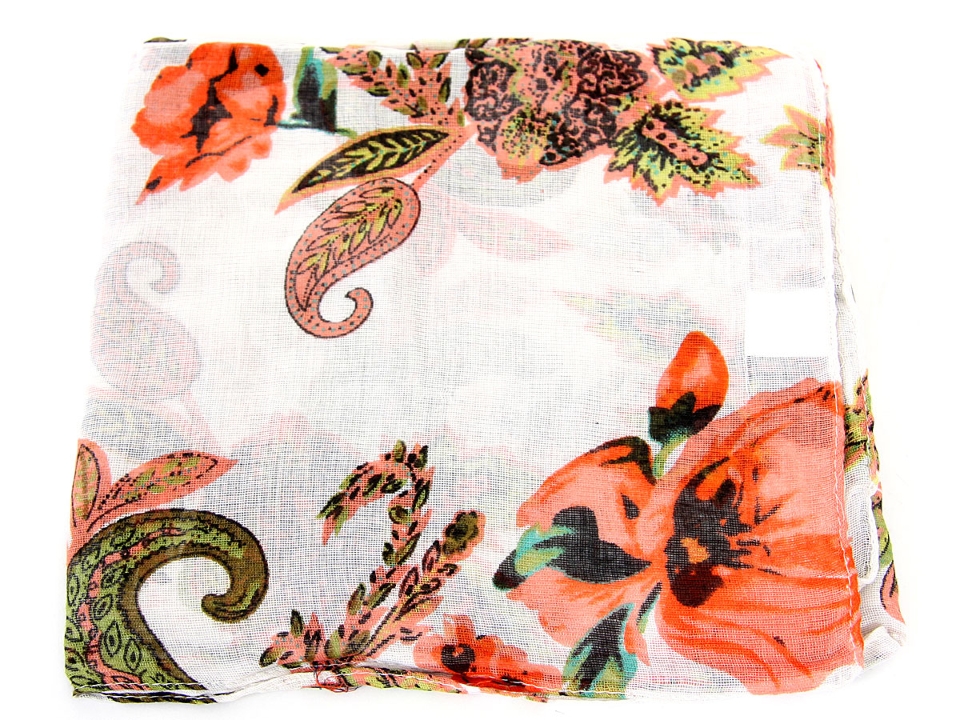 White Green Red Paisley Print Scarf