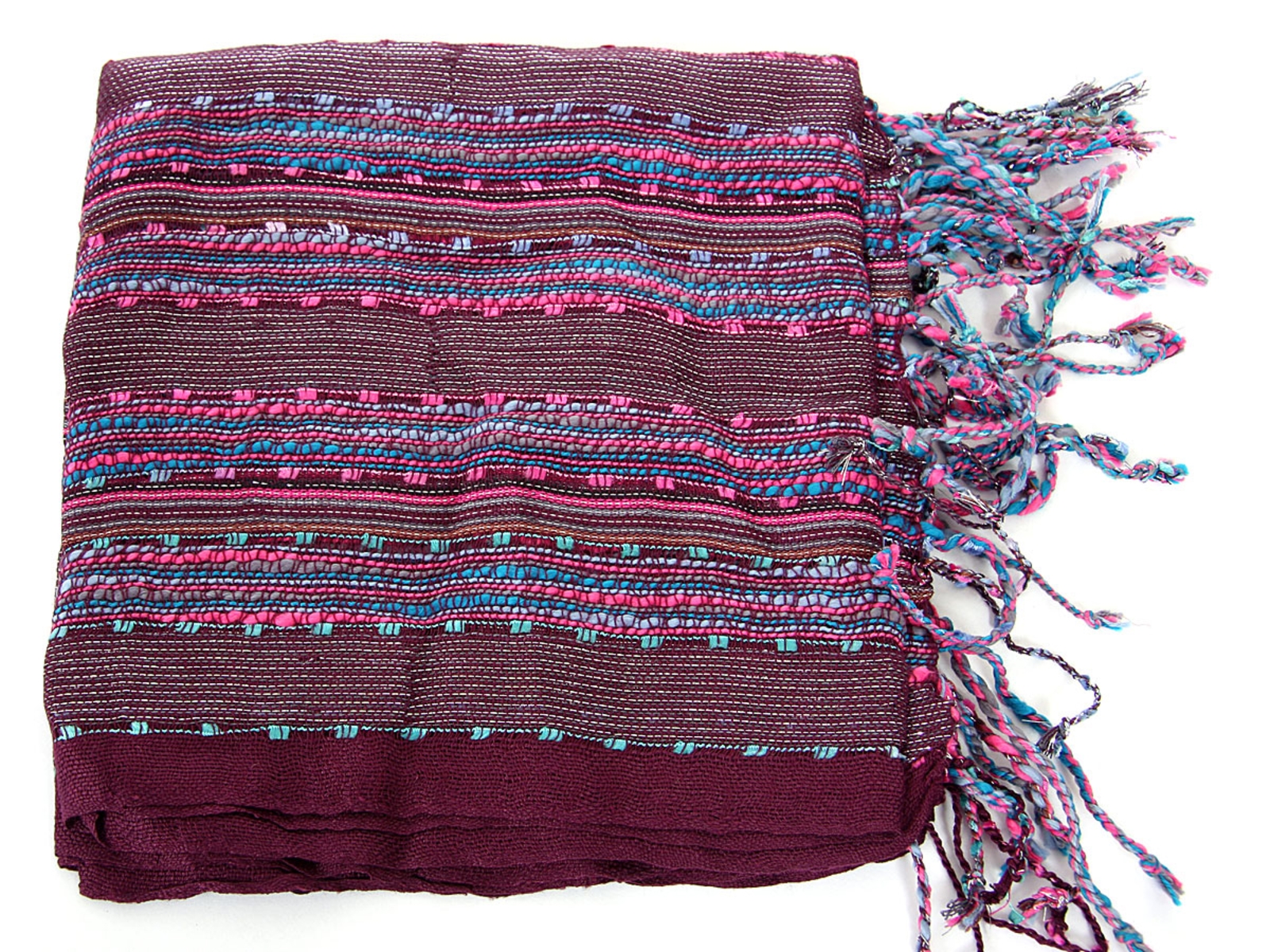 Layered Knit Open Weave Scarf with Fringes