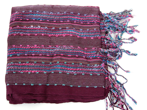 Layered Knit Open Weave Scarf with Fringes
