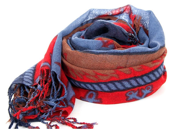 Nautical Symbols Wool Scarf with fringe