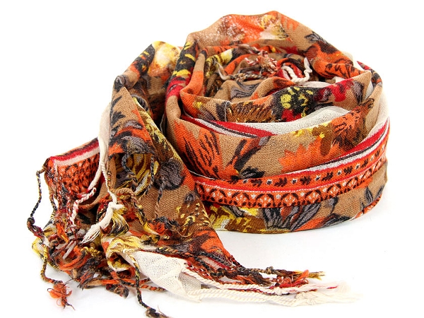 Floral Print & Solid Border Wool Scarf