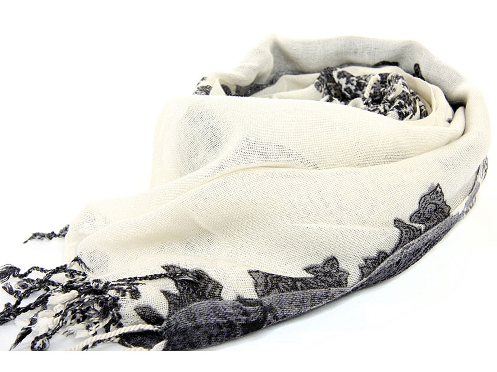 Floral Print Scarf with Fringes