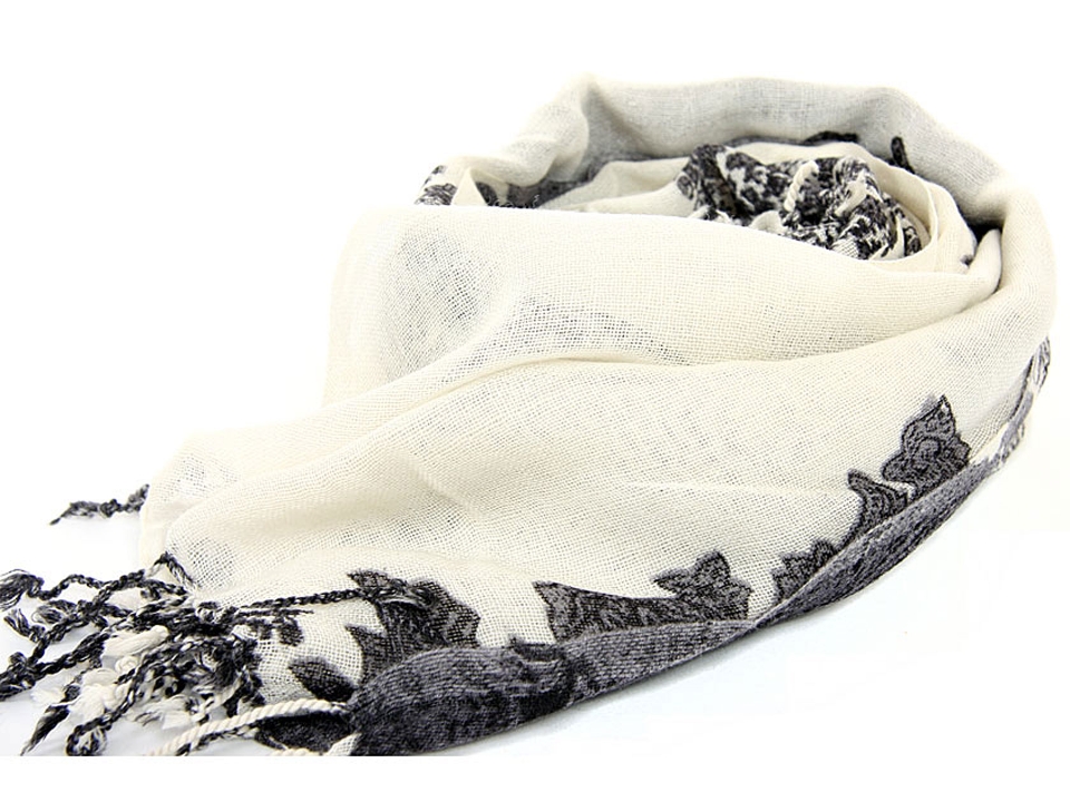 Floral Print Scarf with Fringes