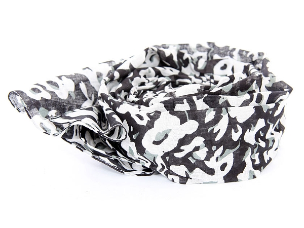 Black & White Floral Print Cotton Scarf