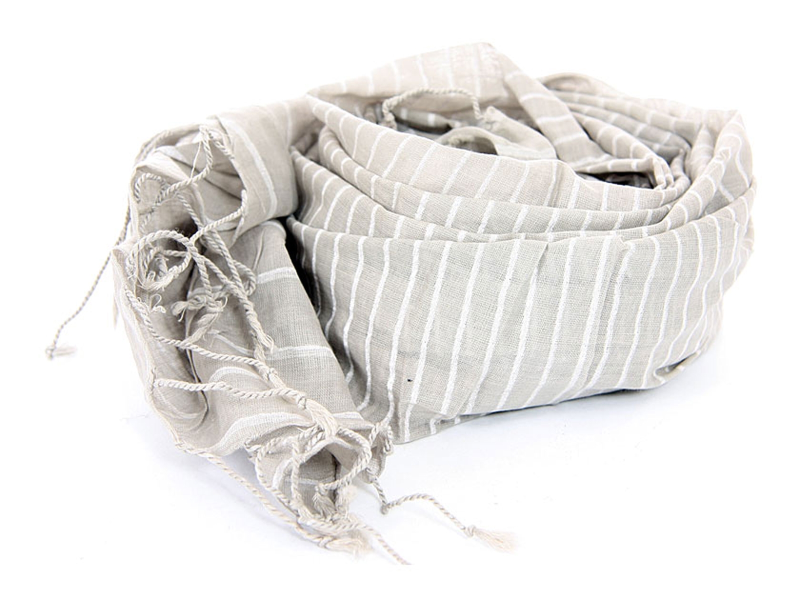 Grey & White Striped Cotton Scarf