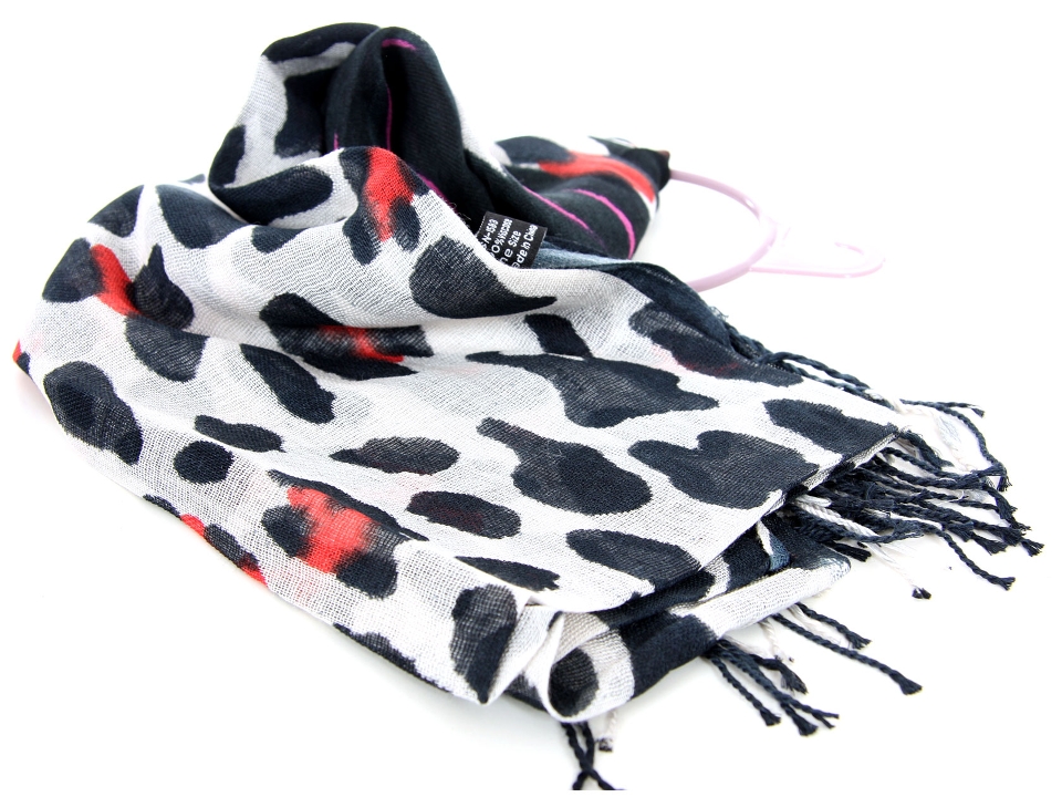 Cow Print Scarf with Black & Pink Ends