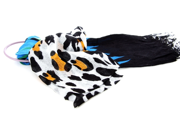 Cow Print Scarf with Black & Turquoise Ends