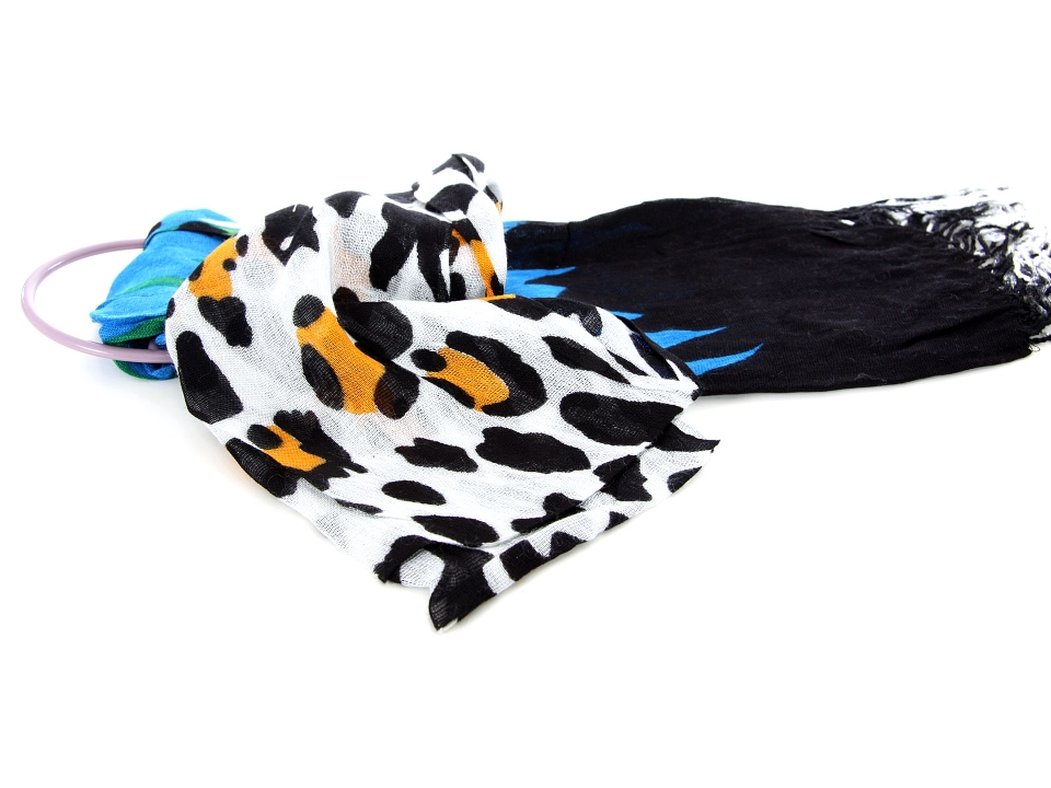Cow Print Scarf with Black & Turquoise Ends