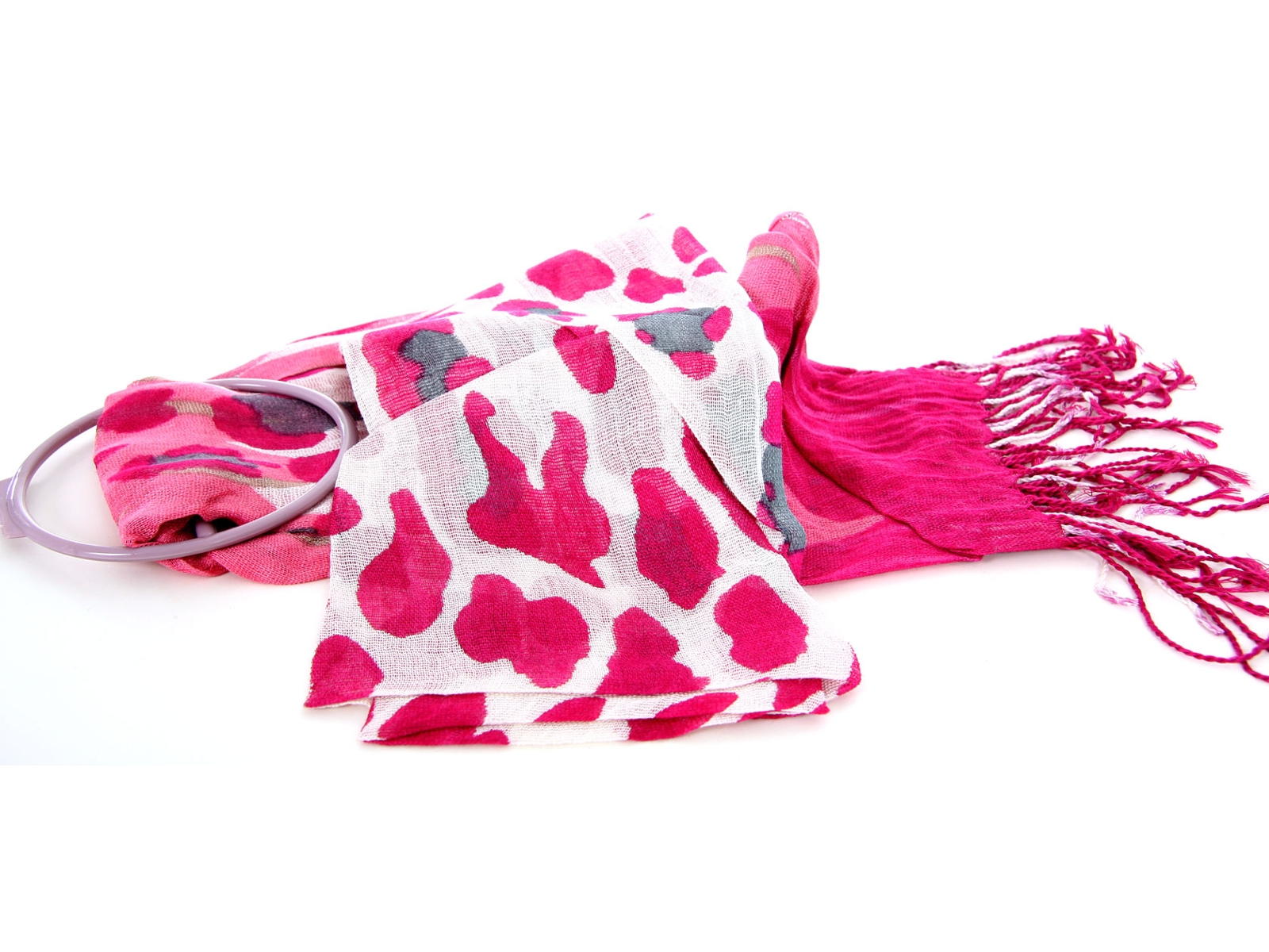 Cow Print Scarf with Fuchsia & Pink Ends