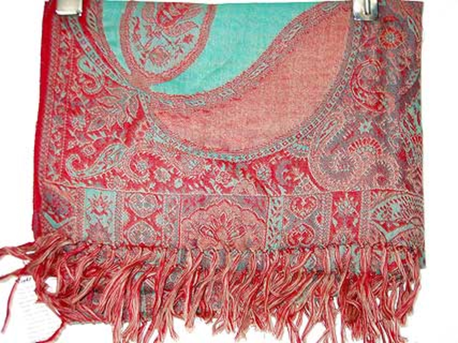 Pure Wool Jamawar Shawl in Red & Green
