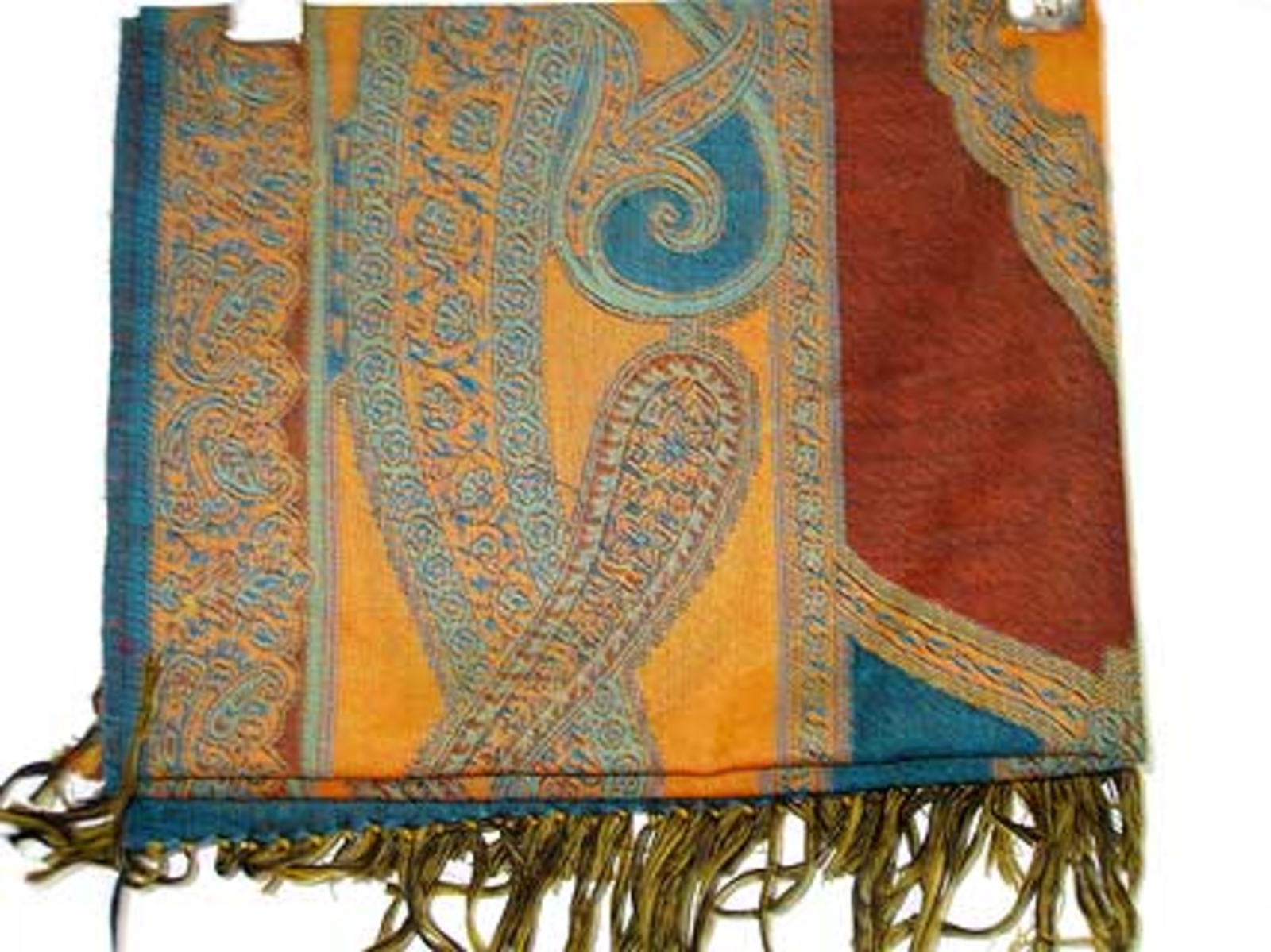 Pure Wool Jamawar Shawl in Teal & Red