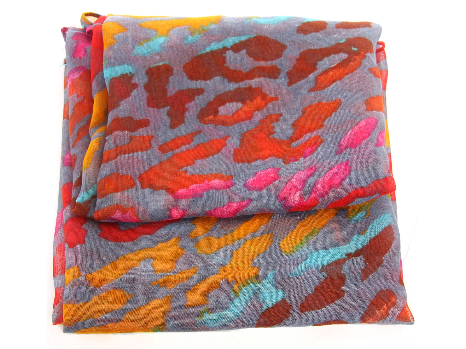 Multi Color Print Grey Polyester Scarf