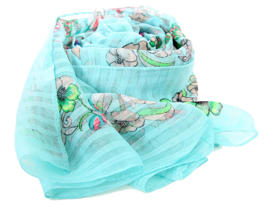 Floral Light Blue Polyester Scarf