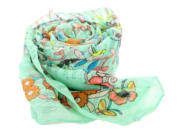 Floral Light Green Polyester Scarf