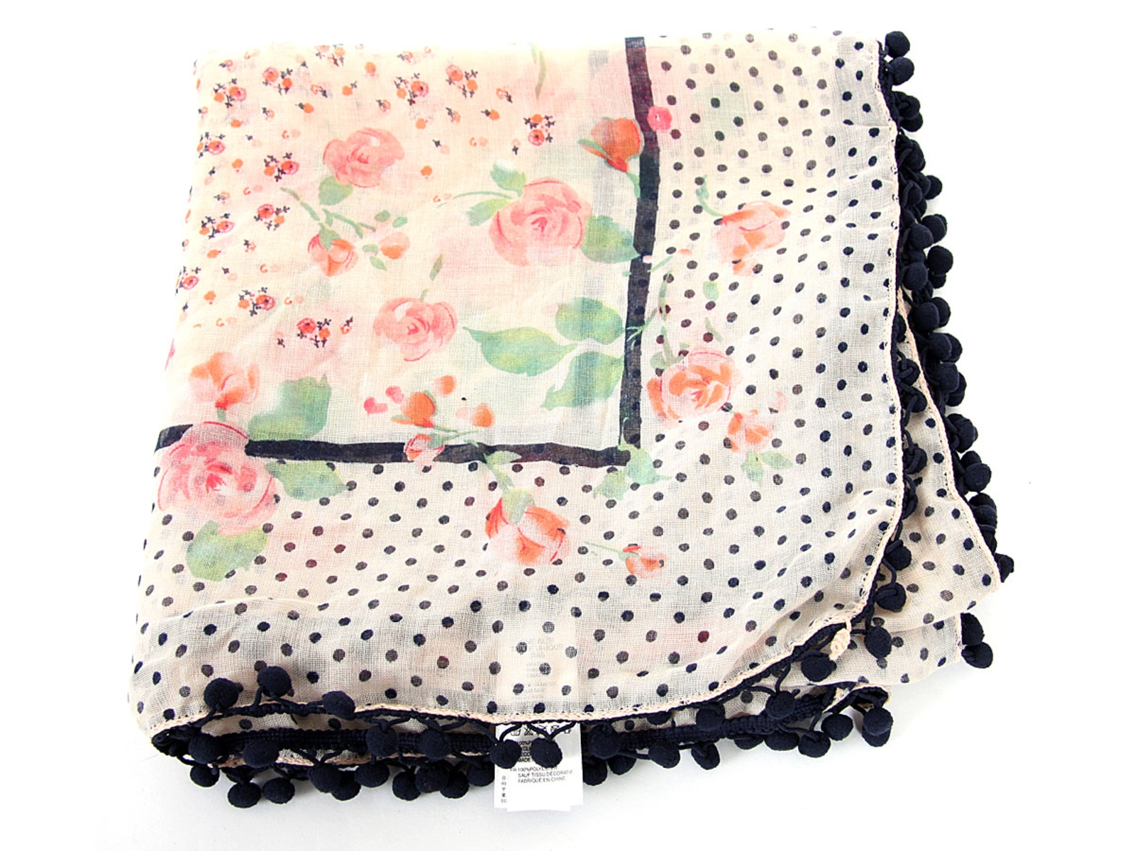 Floral & Polka Print Lacey Scarf