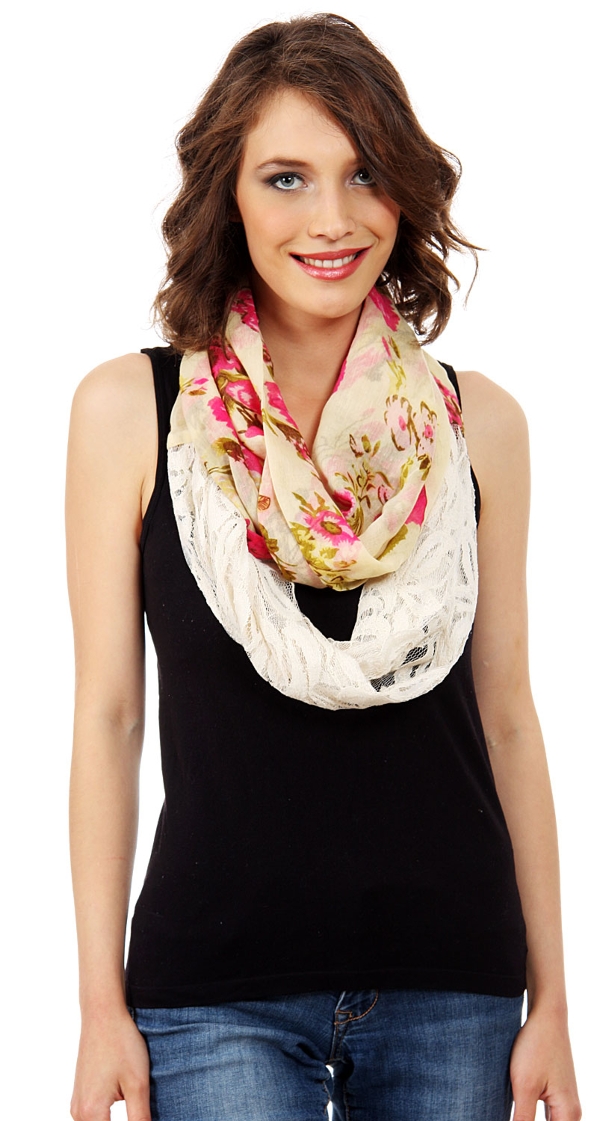 Lacey Touch Floral Print Infinity Scarf