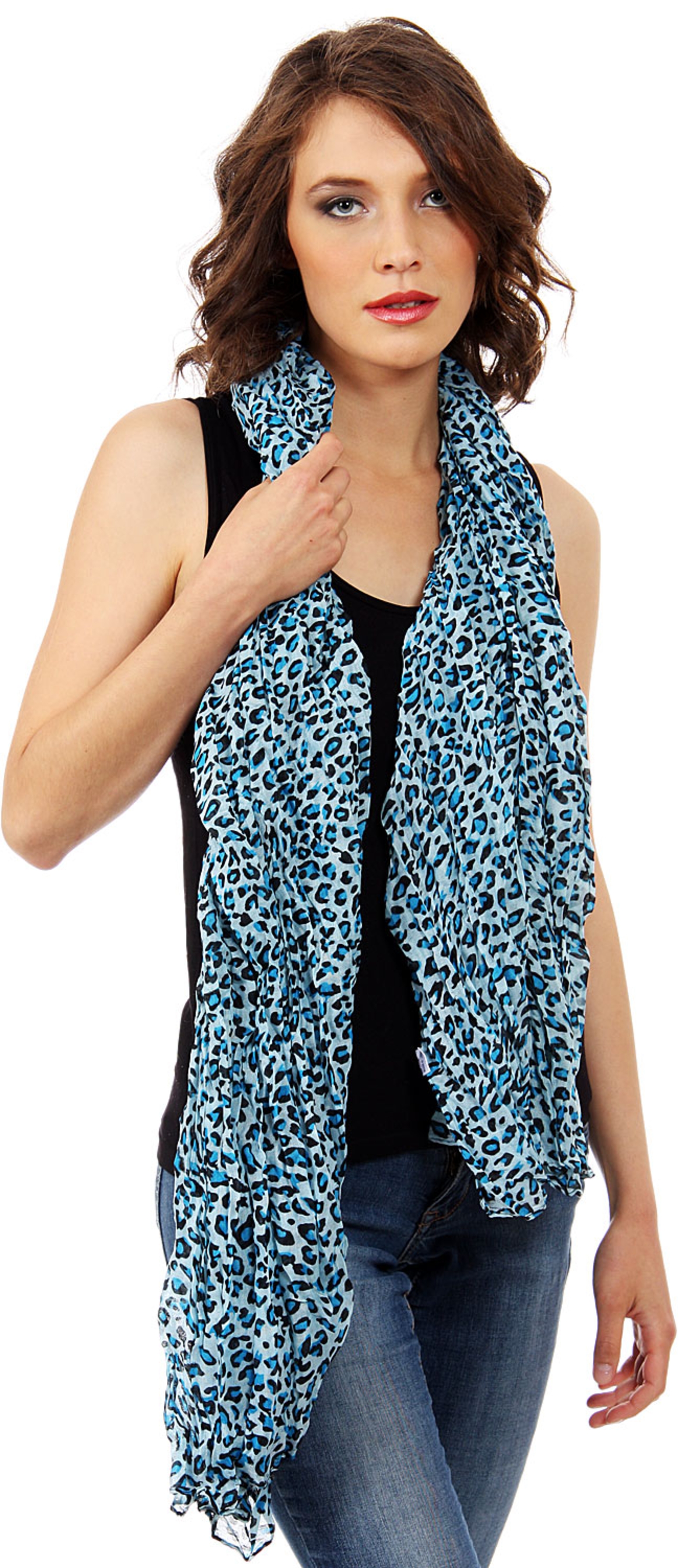 Lepard Print Crinkled Polyester Wrap
