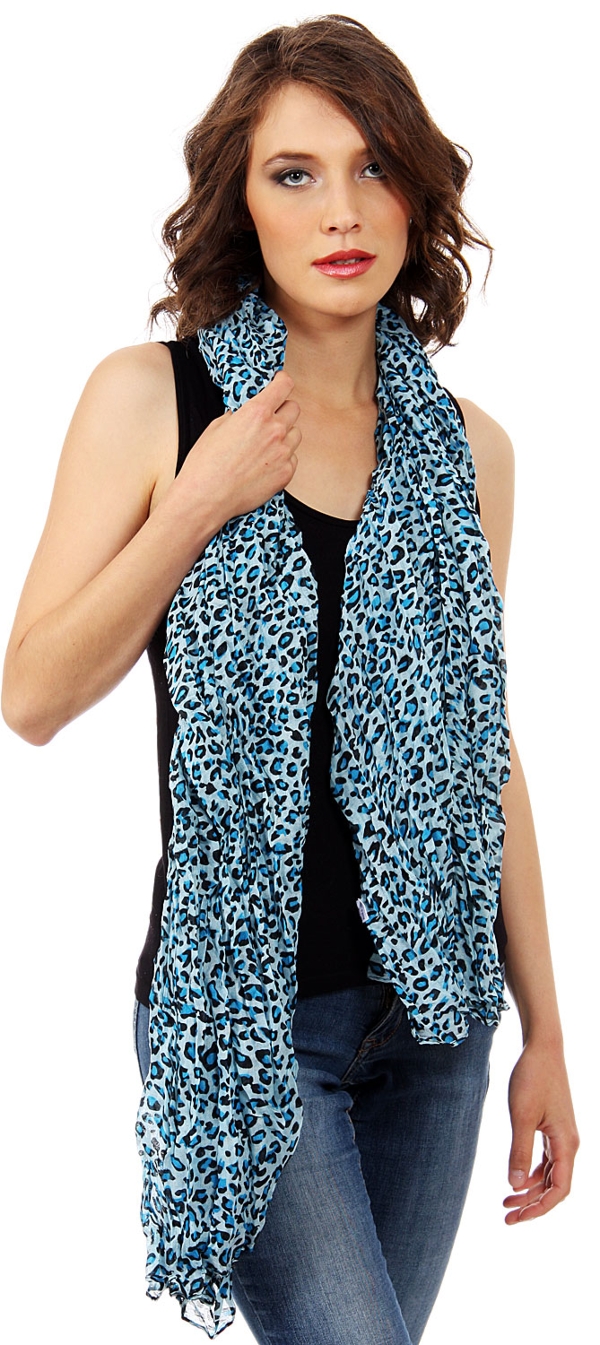 Lepard Print Crinkled Polyester Wrap