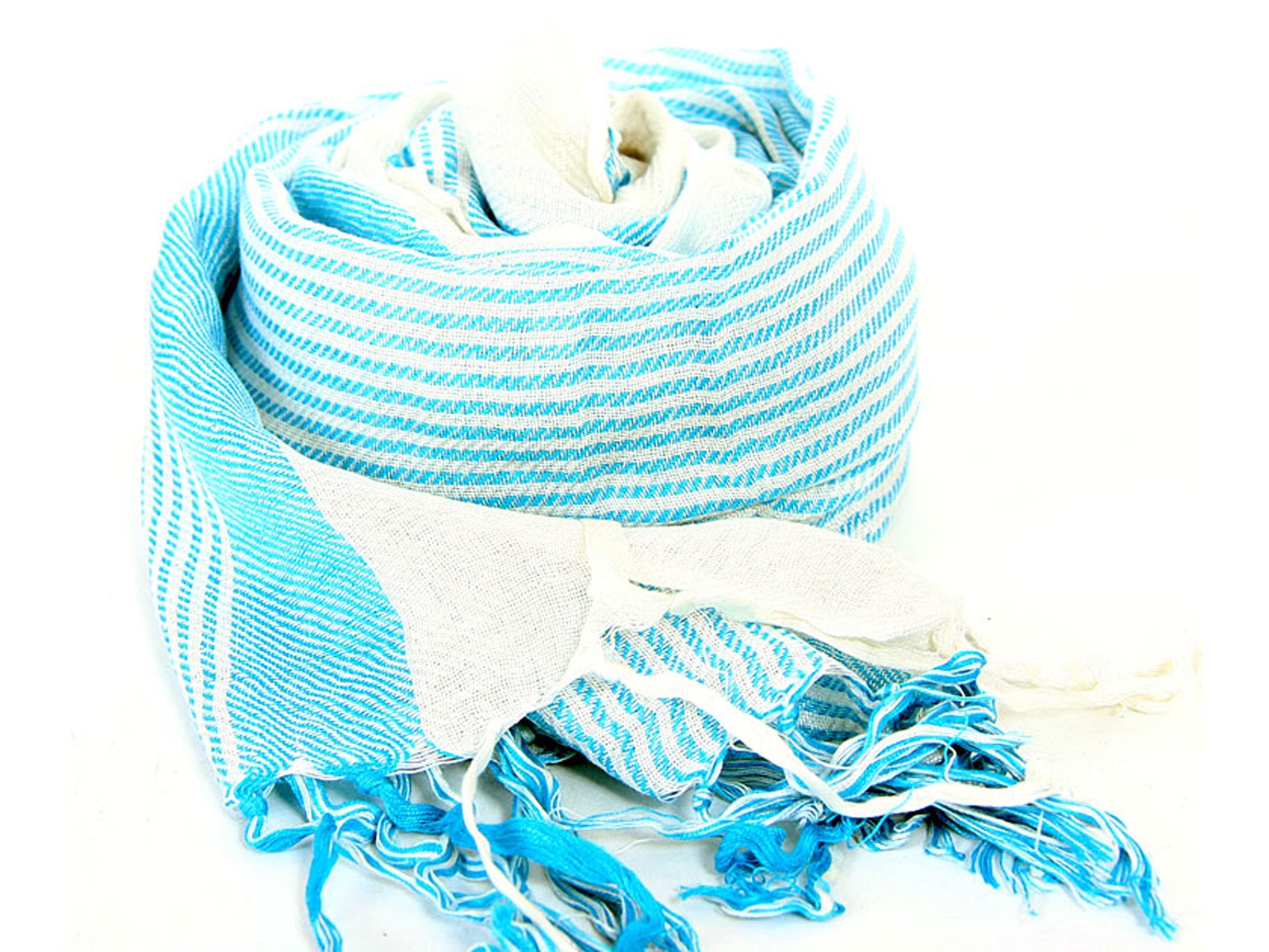 Turquoise Striped Viscose Scarf