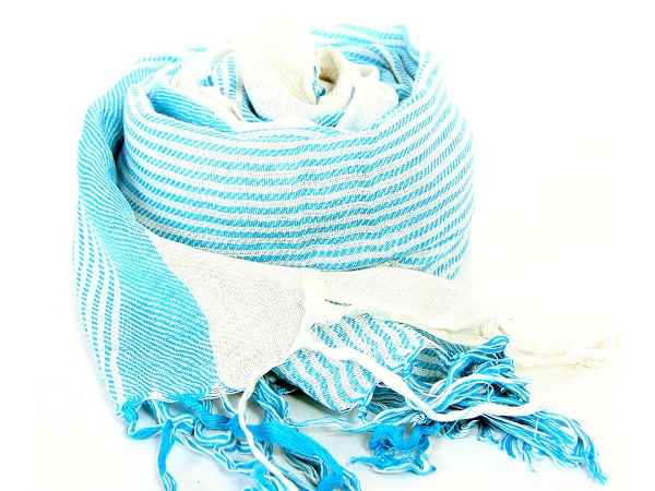 Turquoise Striped Viscose Scarf
