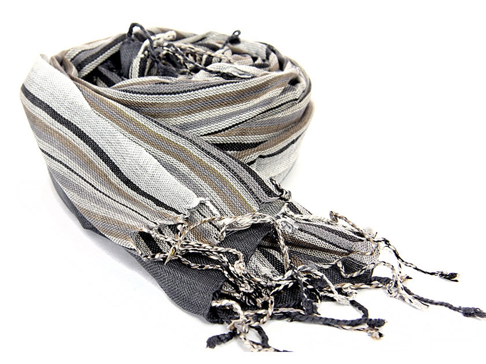 Grey Black Striped Viscose Scarf
