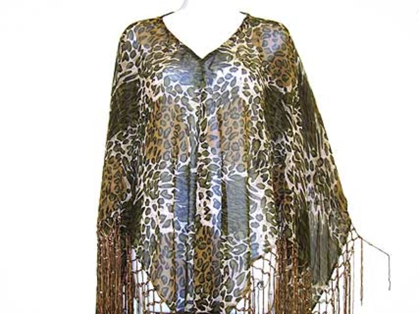 Leopard Print V-neck Poncho Top