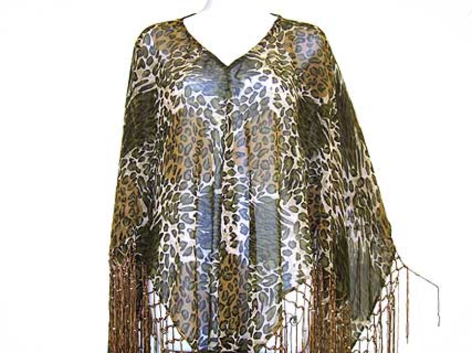 Leopard Print V-neck Poncho Top