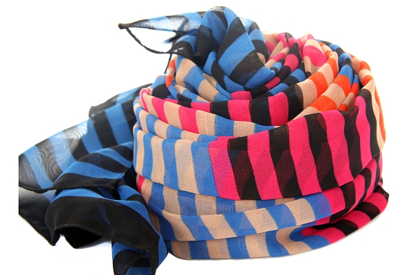 Horizontal Stripes Sheer Polyester Scarf