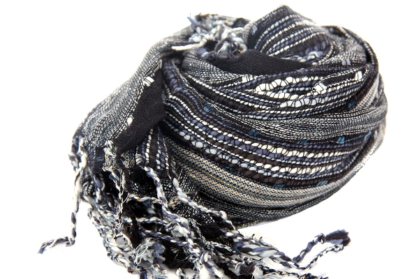 Layered Knit Open Weave Scarf in Black-Multi