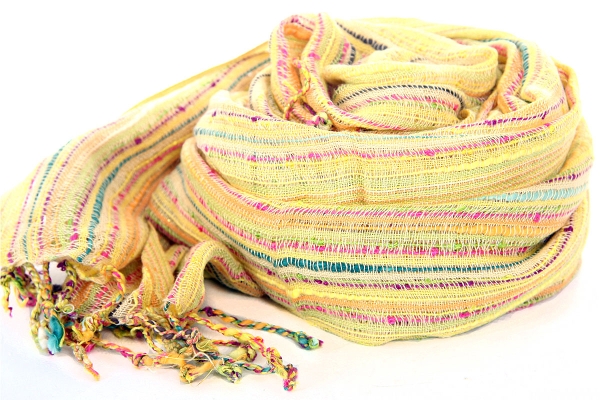 Layered Knit Open Weave Scarf with Fringes