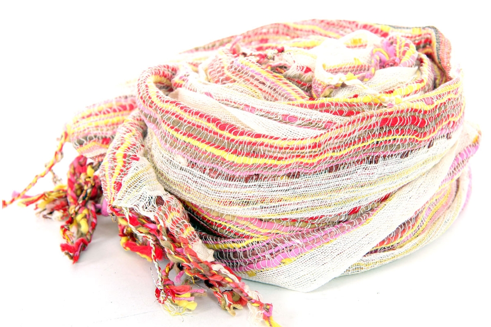 Layered Knit Open Weave Scarf with Fringes